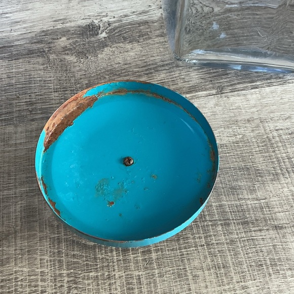 Vintage Clear Glass Slanted Old Country Store Penny Candy Jar W/ Aqua Lid, 1 Gal - Picture 6 of 6